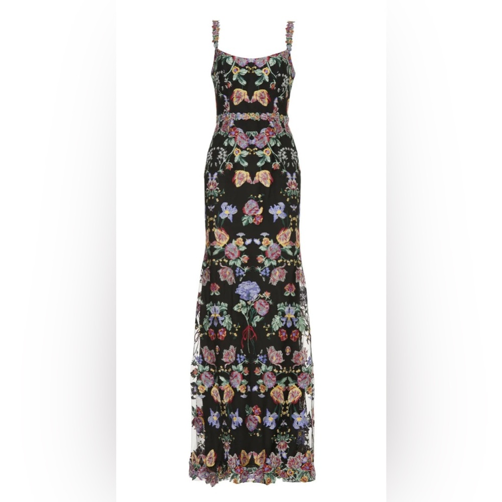 NWT Marchesa Norte black floral embroidered gown